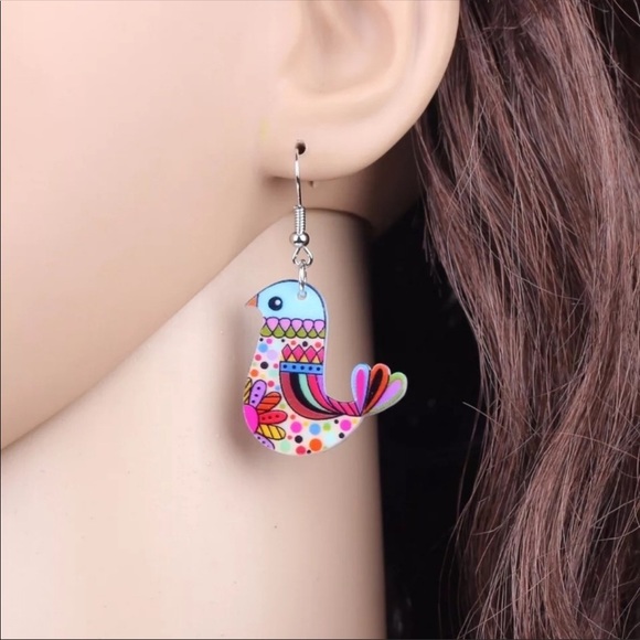 Acrylic Bird Dangle Earrings - Picture 2 of 2